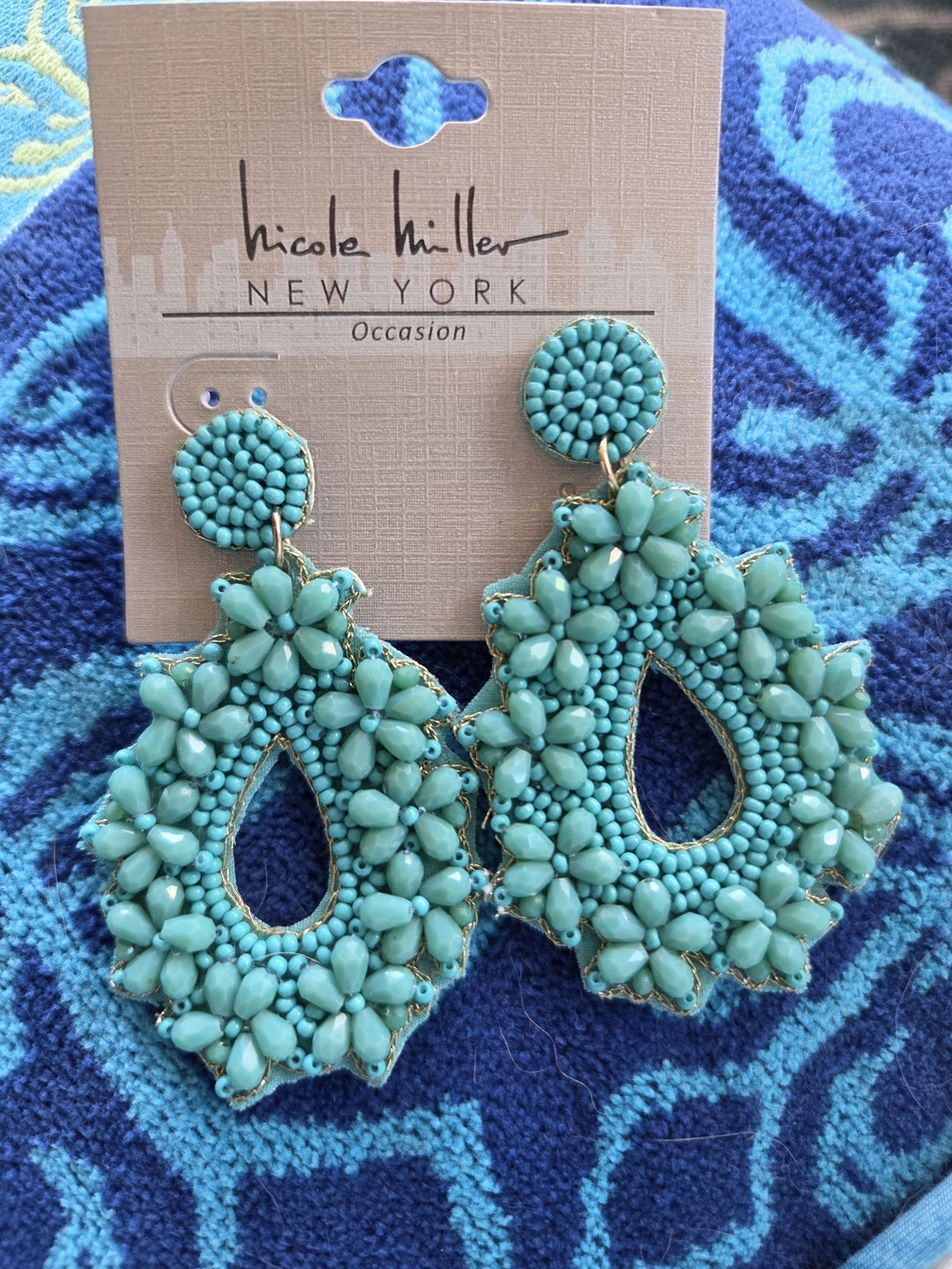 Nicole Miller Turquoise Floral Beaded Drop Earrings
